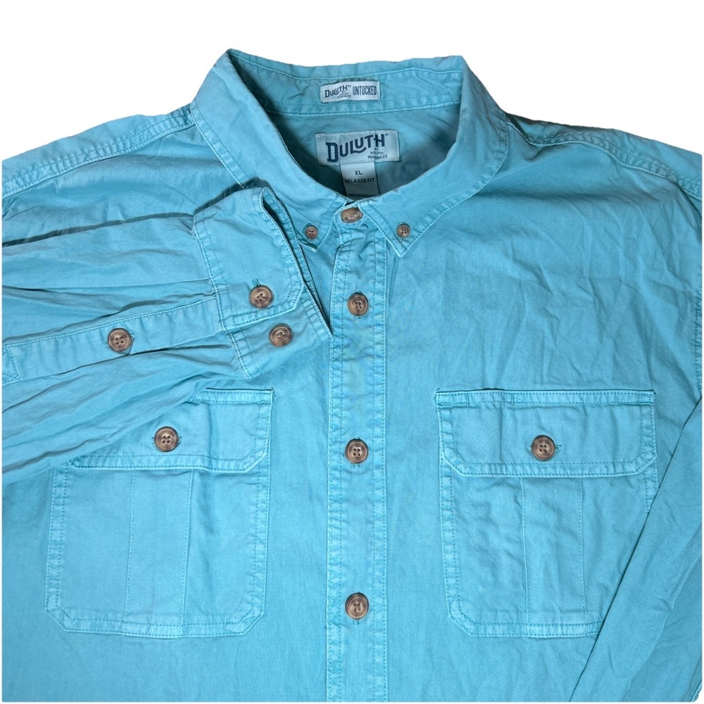 Duluth Trading Co Men's XL Duluth Untucked Great Lakes Washed Shirt Blue Comfort - Picture 1 of 6